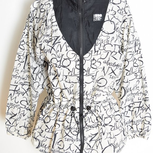 vintage 90s jacket windbreaker white black script text words print nylon bomber - Picture 3 of 8